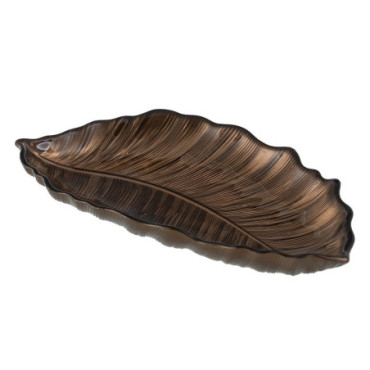 Plateau Feuille Marron Verre. Décoration 31x18cm