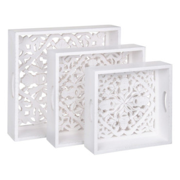 Plateau Porté Blanc Mdf - Décoration 39x39x9cm Set de 3