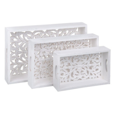 Plateau Porté Blanc Mdf - Décoration 46x30x7,50cm Set de 3