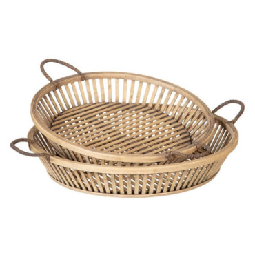 Plateaux Naturel Rattan Décoration 50x50x9,50cm Set de 2