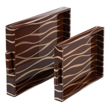 Plateaux Zébre Marron - Or Mdf - 45x33x4,50cm Set de 2