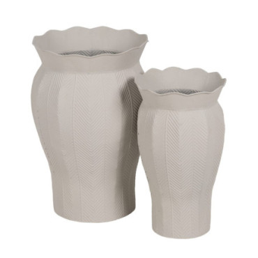 Pots Blanc Métal Décoration 25,50x25,50x44,50 C Set de 2