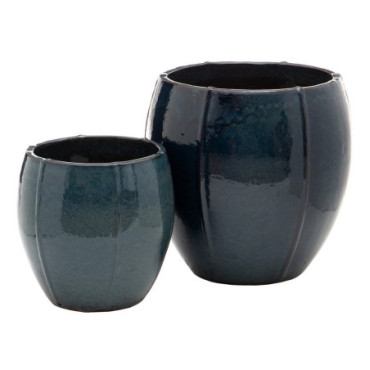 Pots Bleu Céramique Décoration 55x55x55cm Set de 2