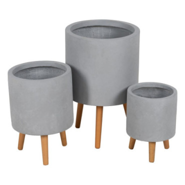 Pots Gris Fibre De Magnésium 36x36x56cm Set de 3