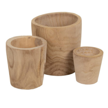 Pots Naturel Bois Paulonia 32x32x32cm Set de 3