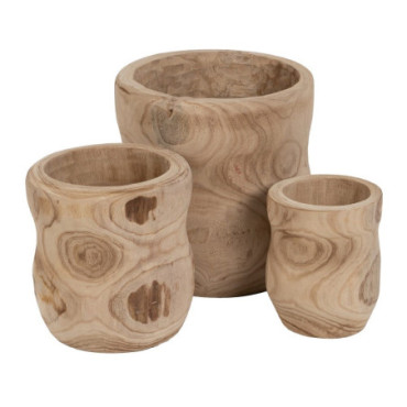 Pots Naturel Bois Paulonia 44x44x46cm Set de 3