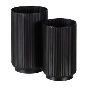 Pots Noir Métal Décoration 16,50x16,50x28cm Set de 2