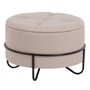 Pouf Beige Tissu - Métal Décoration 63x63x41cm