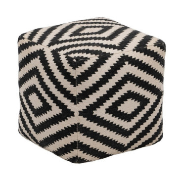 Pouf Blanc - Noire Étoffe Décoration 45x45x45cm