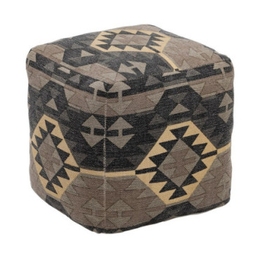 Pouf Noir - Taupe Étoffe Décoration 45x45x45cm