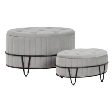 Pouf Velours Gris Tissu - Métal 80x80x46cm Set de 2