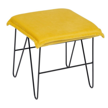 Pouf Velours Jaune Tissu - Métal 40x40x35cm