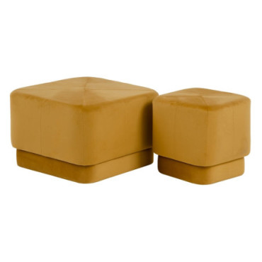 Pouf Velours Ocre Bois / Tissu 60x60x40cm