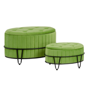 Pouf Velours Vert Tissu - Métal 80x80x46cm Set de 2