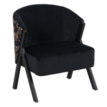 Fauteuil Flores Noir Tissu - Metal Salon 68x67x80cm