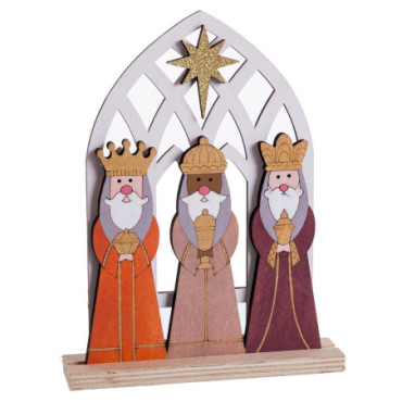 Socle Trois Rois Mages Bois 18x4x24cm