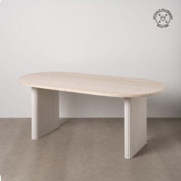 Table À Manger Blanc Marbre/Bois Salon 200x100x76cm