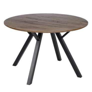 Table À Manger Marron - Noir Mdf - Métal 120x120x75cm