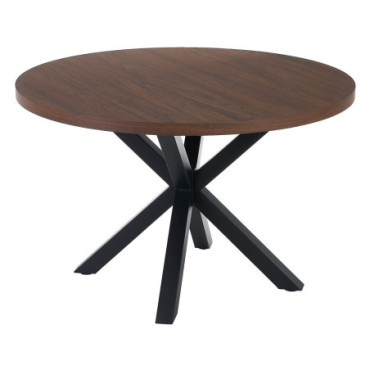 Table À Manger Marron - Noir Mdf - Métal 120x120x76cm