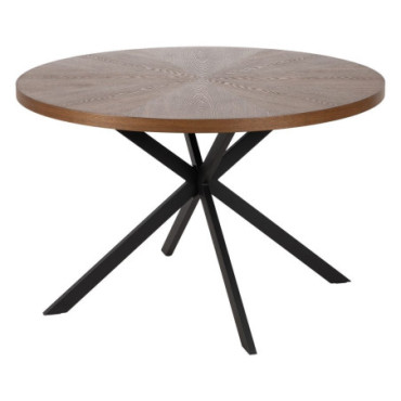 Table À Manger Marron - Noir Mdf - Métal 120x120x76cm