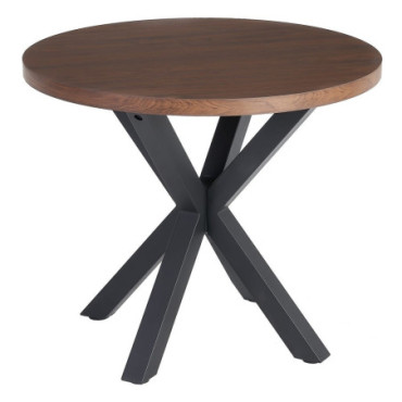 Table À Manger Marron - Noir Mdf - Métal 90x90x76cm