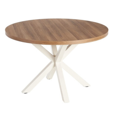 Table À Manger Naturel - Blanc Mdf - Métal 120x120x76cm