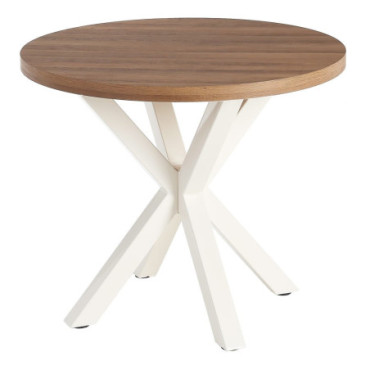 Table À Manger Naturel - Blanc Mdf - Métal 90x90x76cm