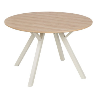 Table À Manger Naturel - Créme Mdf - Métal 120x120x75cm