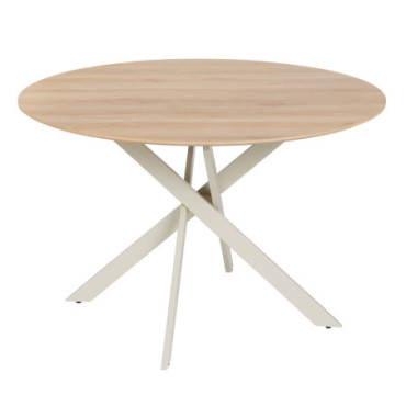 Table À Manger Naturel - Créme Mdf - Métal 120x120x75cm