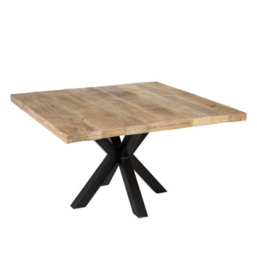 Table À Manger Naturel - Noir Bois - Fer 130x130x76cm