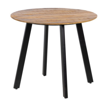 Table À Manger Naturel - Noir Bois - Fer 90x90x77cm