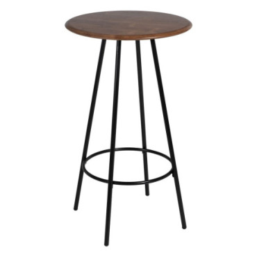 Table Bar Marron - Noir Bois - Métal 60x60x105cm