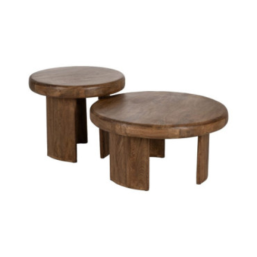 Table Basse Marron Bois De Manguier 80x80x41cm Set de 2