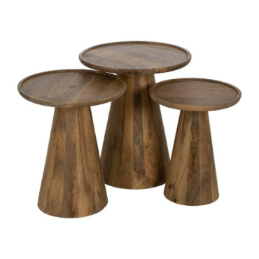 Table Basse Miel Bois De Manguier 46x46x56cm Set de 3