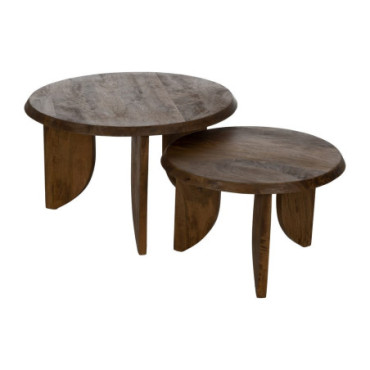 Table Basse Miel Bois De Manguier 75x75x46cm Set de 2