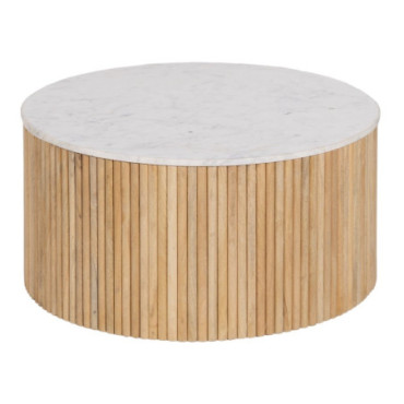 Table Basse Naturel - Blanc Marbre/Bois 80x80x40cm