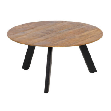 Table Basse Naturel - Noir Bois - Fer Salon 80x80x40cm