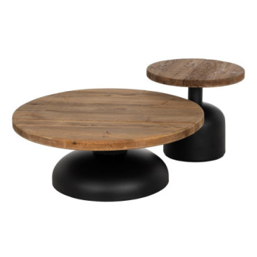 Table Basse Naturel - Noir Bois - Fer Salon 90x90x35cm