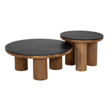 Table Basse Naturel - Noir Bois De Pin 90x90x35cm