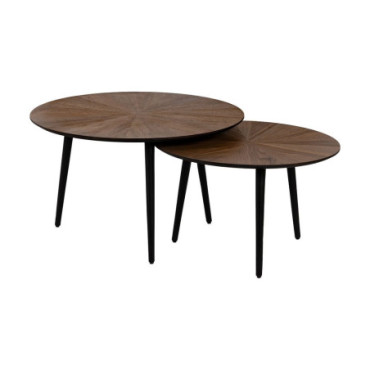 Table Basse Naturel - Noir Mdf - Métal 70x70x40cm Set de 2