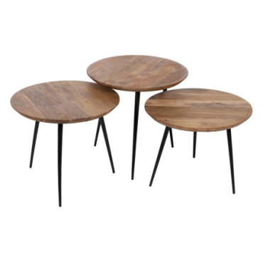 Table Basse Naturel Bois - Métal Salon 50x50x45cm Set de 3