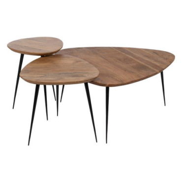 Table Basse Naturel Bois - Métal Salon 86x81x43cm Set de 3