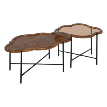 Table Basse Naturel Bois / Cristal 89x50x40cm Set de 2