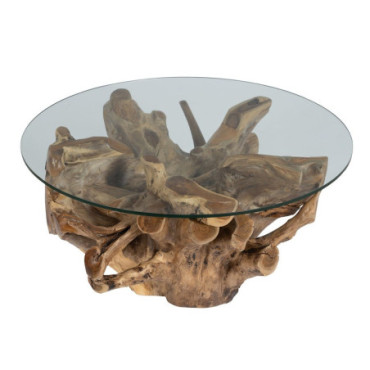 Table basse Naturel Bois / Cristal 90x90x45cm