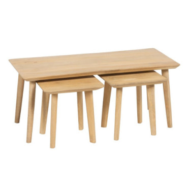 Table Basse Naturel Bois De Manguier 110x50x45cm Set de 3