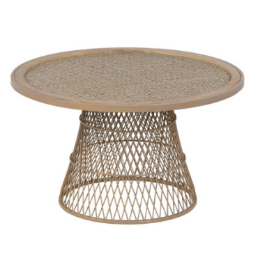 Table Basse Naturel Métal - Rattan 70x70x39,50cm