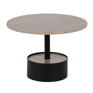 Table Basse Noir - Naturel Mdf - Métal 65x65x37,50cm