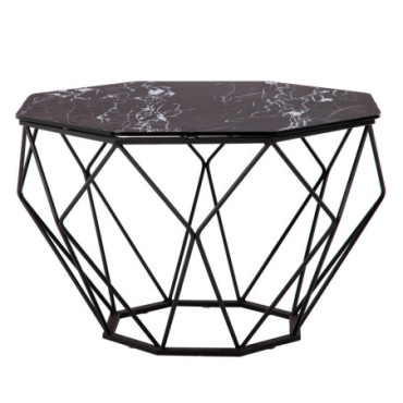 Table Basse Noir Acier - Cristal Salon 70x70x43cm