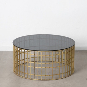 Table basse Or Métal - Cristal Salon 91x91x43cm