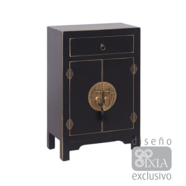 Table d'appoint 2 Portas Et 1 Tiroir Noir 45x26x69cm